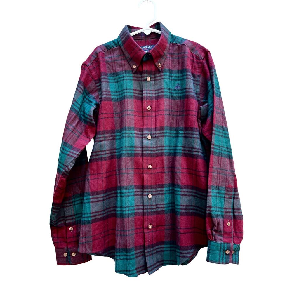 Brooks Brothers Plaid Button Down Shirt Burgundy Green Navy Flannel Boy's Med